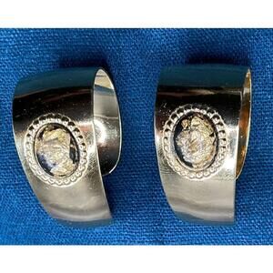 Vintage 80s large hoop earrings w/ gold tone stone in resin - UNIQUE